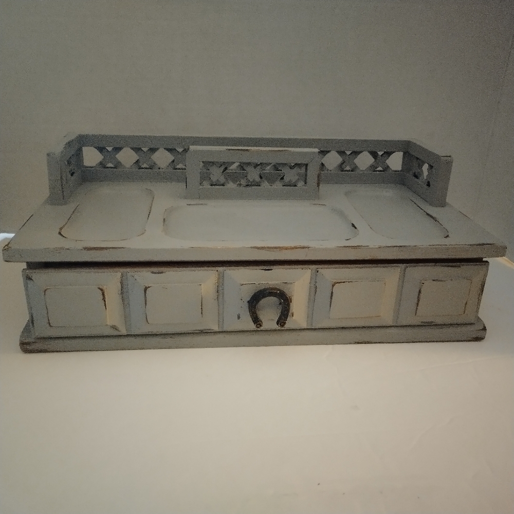 Men's Vintage Upcycled Gray Wooden Valet Jewelry Box